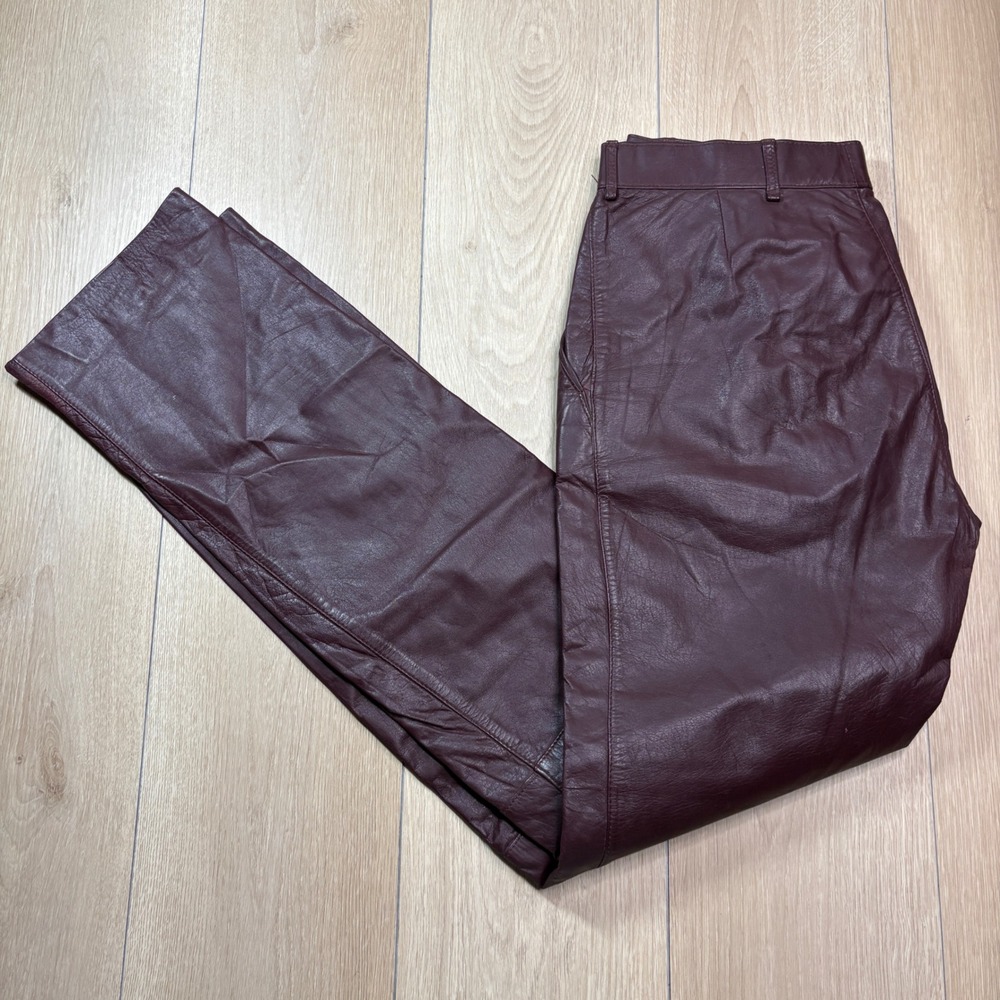J. Parlo Collection Vintage Burgundy Leather Pants High Waisted Straight Leg 29
